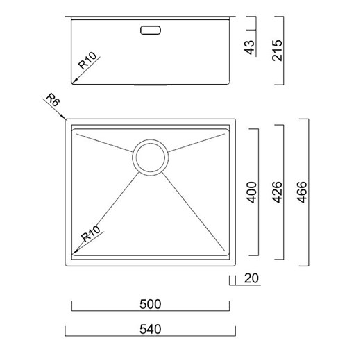 14-ITB500 - Single Bowl Prep Centre 500x400mm Silver 14-ITB500